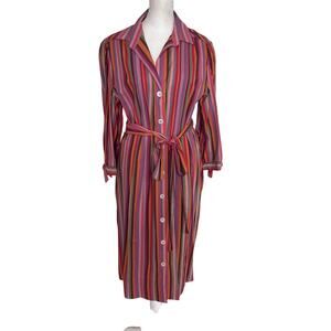 Anjac Fashions Vintage 1970s Striped Midi Shirt Dress Womens Size Large